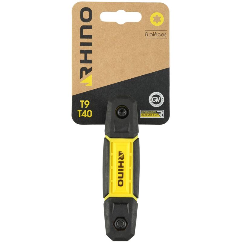 foto del prodotto rhino set di 8 chiavi maschio a stella, set di 8 chiavi torx su montatura senza blocco diametro da t9 a t40 realizzato in acciaio cromo