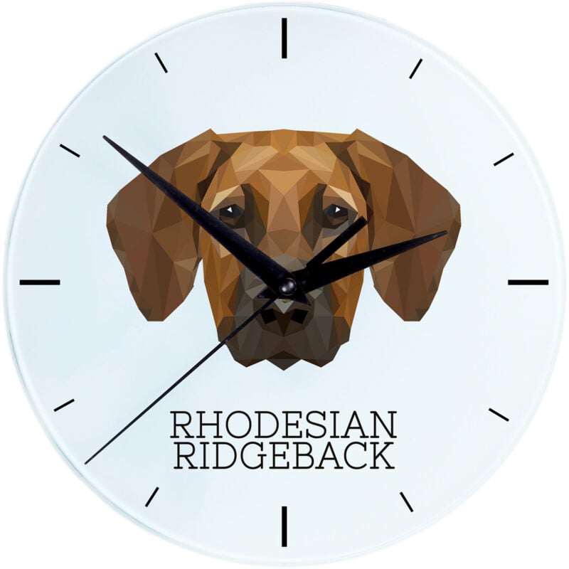 foto del prodotto rhodesian ridgeback, cane leone africano orologio da parete geometrico con foto e iscrizione di art dog