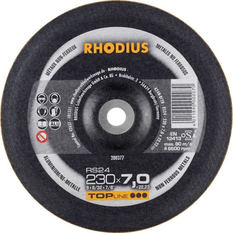 foto del prodotto rhodius 200377 disco per sgrossatura diametro 230 mm foro 22.23 mm metalli non ferrosi 1 pz.