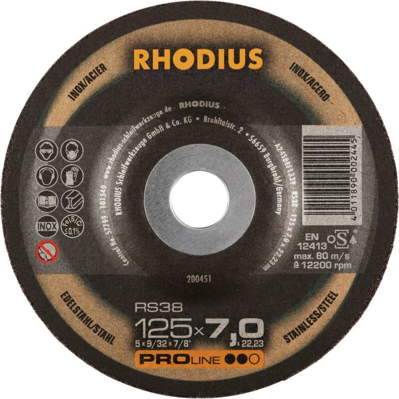 foto del prodotto rhodius 200451 rs38 disco per sgrossatura acciaio inox, acciaio 25 pz.