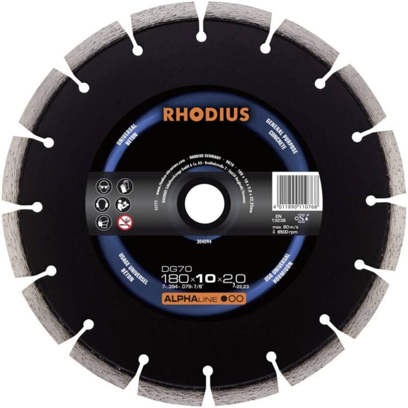 foto del prodotto rhodius 304094 dg70 disco diamantato diametro 180 mm foro 22.23 mm calcestruzzo 1 pz.