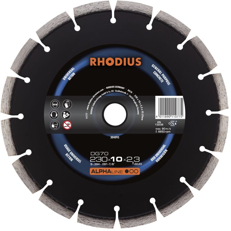 foto del prodotto rhodius 304095 dg70 disco diamantato diametro 230 mm foro 22.23 mm calcestruzzo 1 pz.