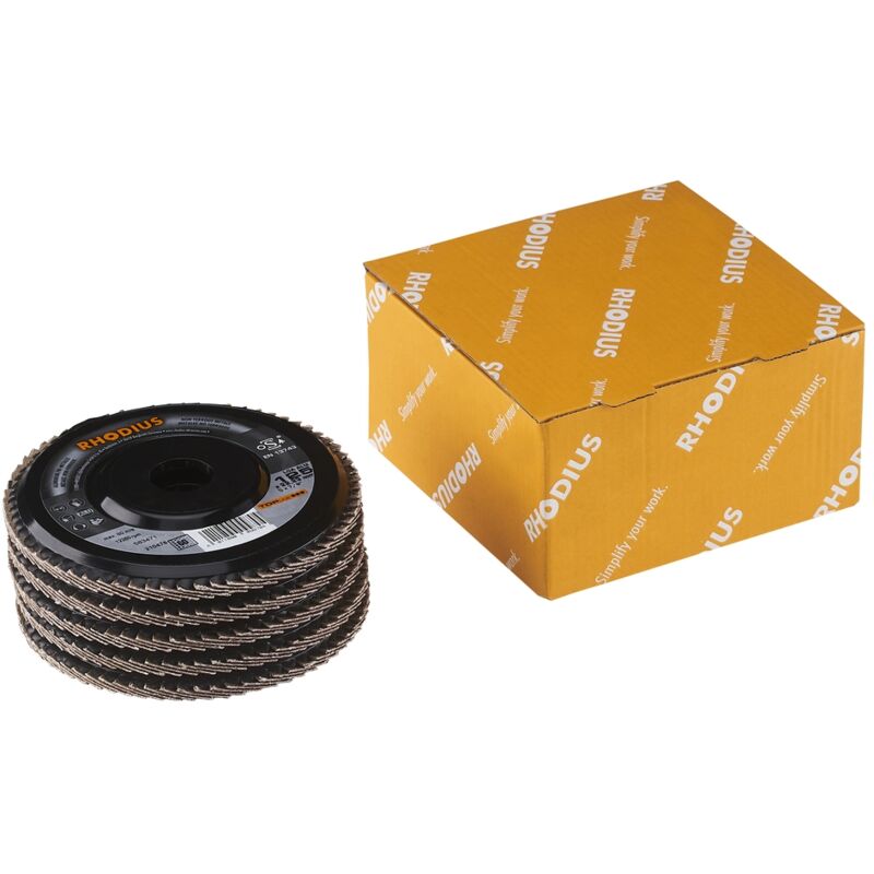 foto del prodotto rhodius confezione da 5 dischi lamellari topline lga alu pack 125 x 22,23 mm grana 60