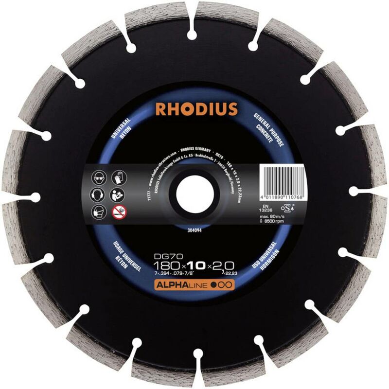 foto del prodotto rhodius disco da taglio diamantato alphaline dg 70 230 x 10,0 x 2,3 x 22,23 mm