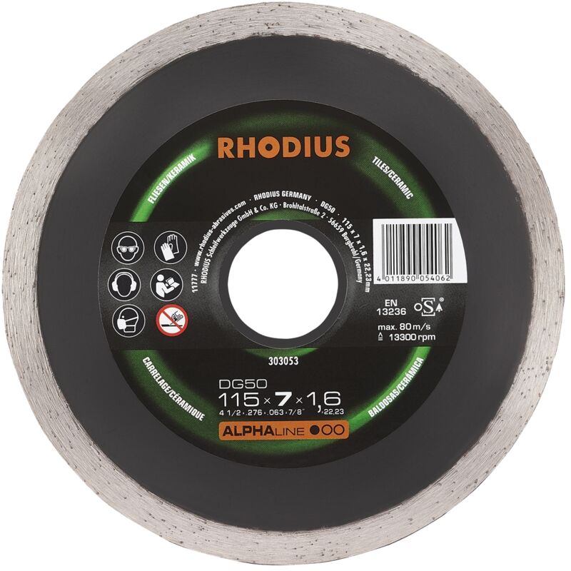 foto del prodotto rhodius disco da taglio diamantato alphaline dg50 115 x 7,0 x 1,6 x 22,23 mm