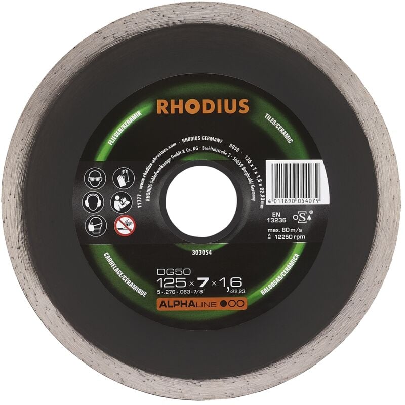 foto del prodotto rhodius disco da taglio diamantato alphaline dg50 125 x 7,0 x 1,6 x 22,23 mm