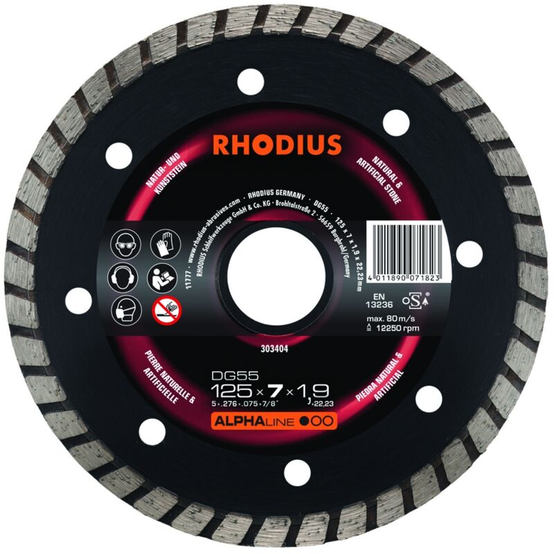 foto del prodotto rhodius disco da taglio diamantato alphaline dg55 125 x 7,0 x 1,9 x 22,23 mm