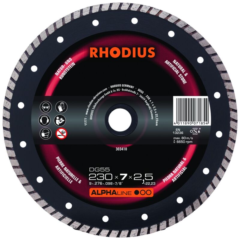 foto del prodotto rhodius disco da taglio diamantato alphaline dg55 230 x 7,0 x 2,5 x 22,23 mm