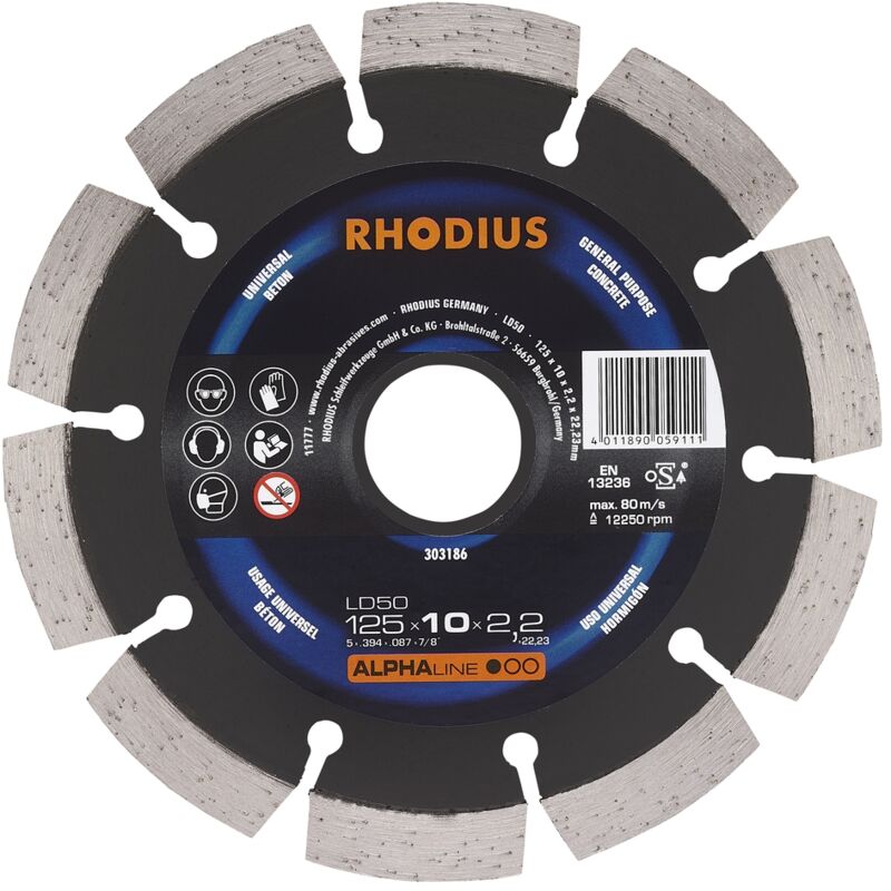foto del prodotto rhodius disco da taglio diamantato alphaline ld50 125 x 10 x 2,2 x 22,23 mm
