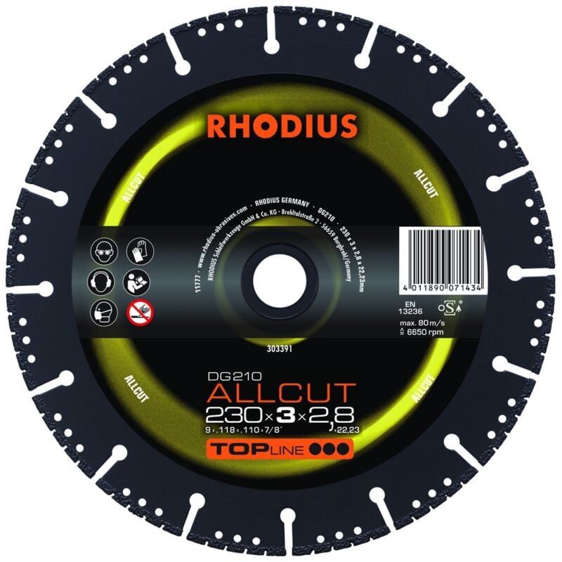 foto del prodotto rhodius disco da taglio diamantato topline dg210 allcut 230 x 3,0 x 2,8 x 22,23 mm