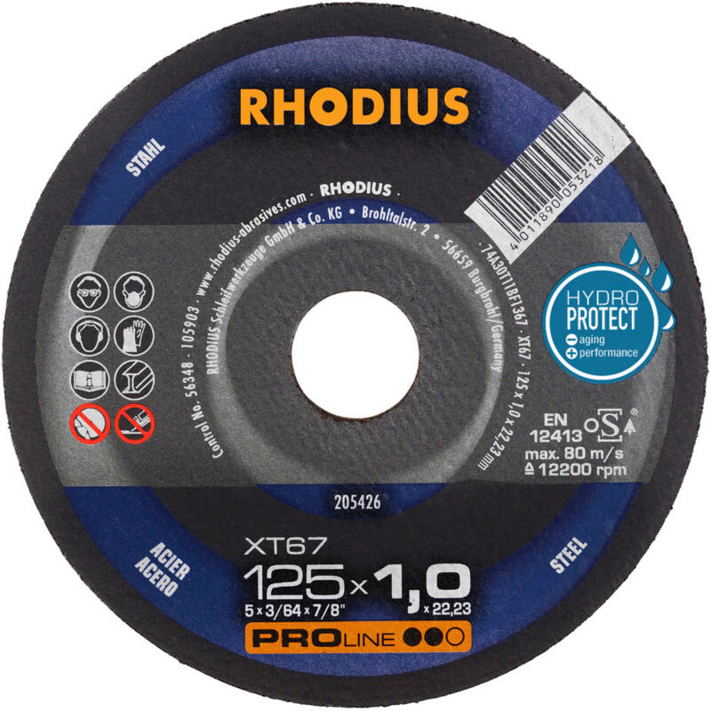 foto del prodotto rhodius xt67 dischi da taglio extra fini 125x1,0x22,23 205426