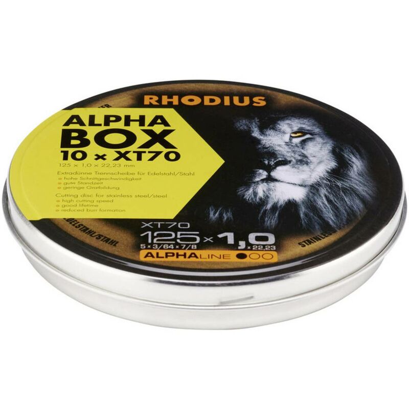 foto del prodotto rhodius xt70 box 208226 disco di taglio dritto 125 mm 10 pz. acciaio inox, acciaio