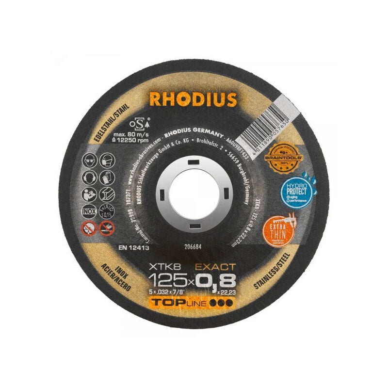 foto del prodotto rhodius xt8 disco da taglio 125 mm x 0,8 x 22,2 mm acciaio inox 206684