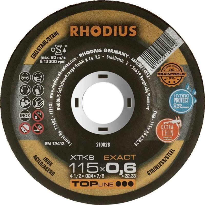 foto del prodotto rhodius xtk6 exact box 211301 disco da taglio con centro depresso 115 mm 10 pz. acciaio inox, acciaio