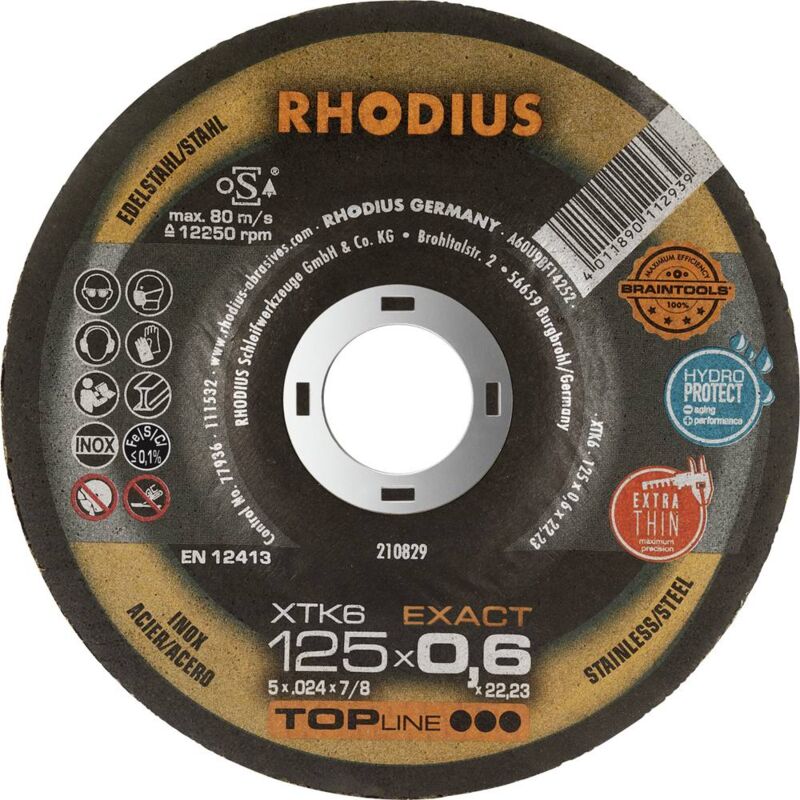 foto del prodotto rhodius xtk6 exact box 211302 disco da taglio con centro depresso 125 mm 10 pz. acciaio inox, acciaio