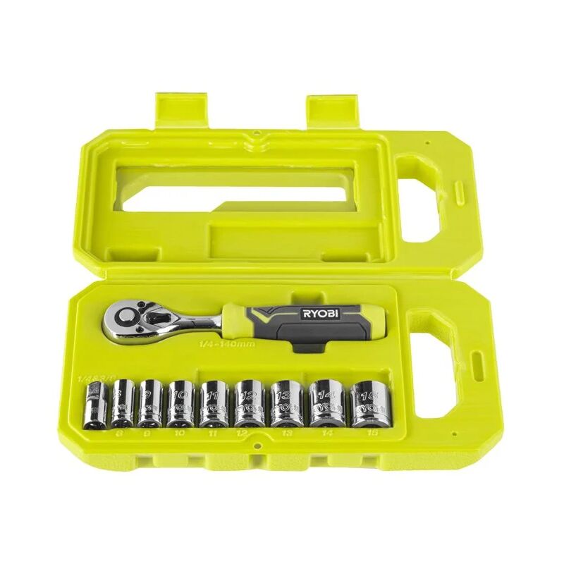 foto del prodotto rhrs10pc set bussole cricchetto 1 4 10 pz 8 9 10 11 12 13 14 15mm ryobi