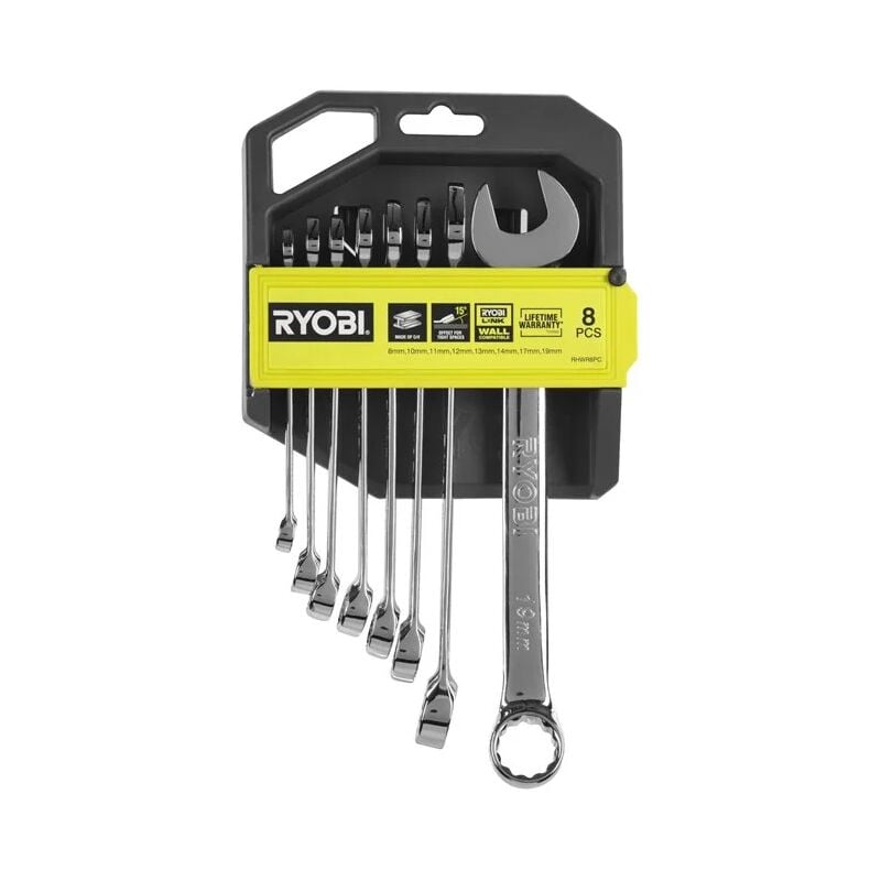 foto del prodotto rhwr8pc set chiavi inglesi combinate 8 pezzi 8 10 11 12 13 14 17 19 mm - ryobi