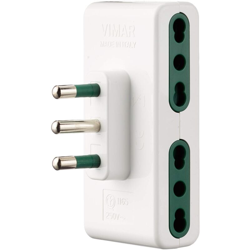 foto del prodotto ri.01165b adattatore multiplo sicury, spina 16a grande standard italiano tipo s17, 4 bpresa 16a tipo p17 11, bianco - vimar