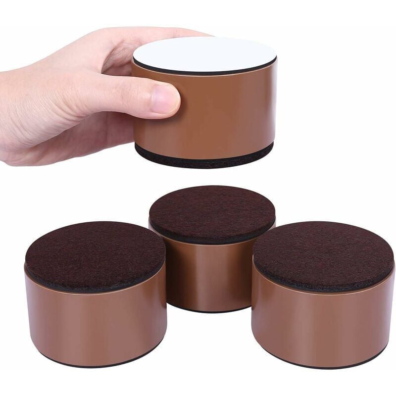 foto del prodotto rialzi per mobili da 5 cm, rialzi per letto da 6 cm di diametro, possono sollevare di 5 cm divano, letto e armadio, rotondi marrone