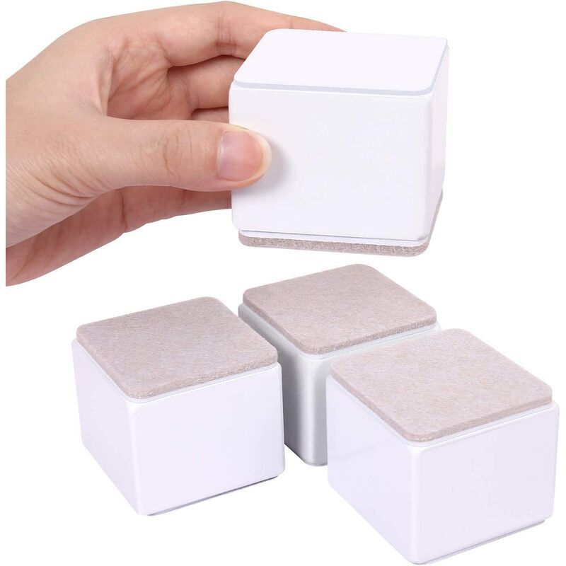 foto del prodotto rialzi per mobili da 5 cm, rialzi per letto da 6 cm, possono sollevare di 5 cm divano, letto e armadio, quadrati bianchi.