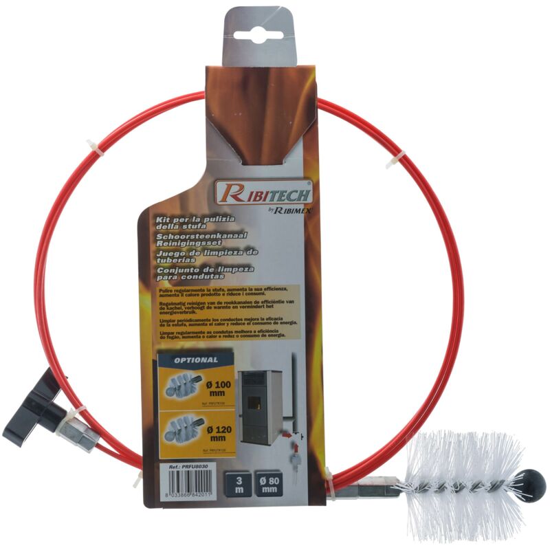 foto del prodotto ribiland kit spazzacamino per pulizia canne fumaria 3 mt tubo stufa a pellet d 80 31711