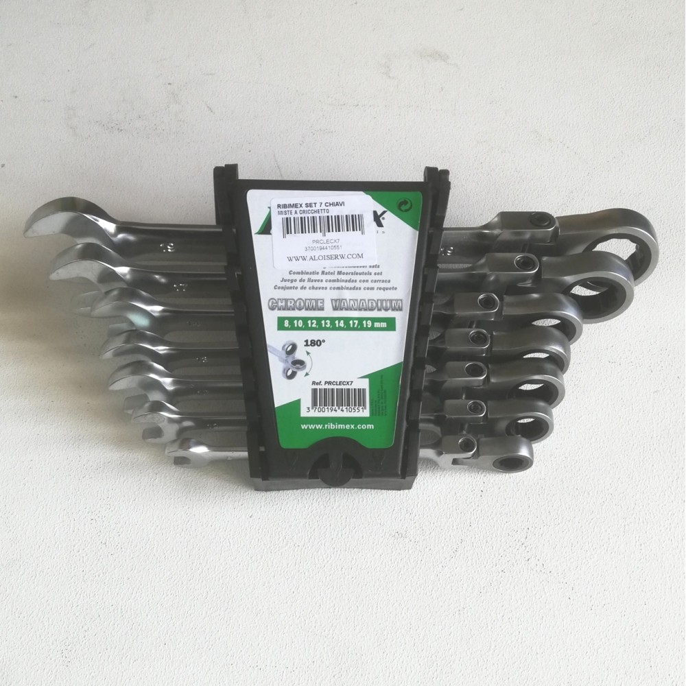 foto del prodotto ribimex chiavi a cricchetto combinate snodate serie di 7 pezzi