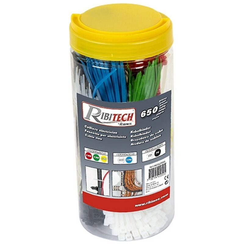 foto del prodotto ribimex confezione da 650 fascette di cablaggio in nylon vari colori cofanetto
