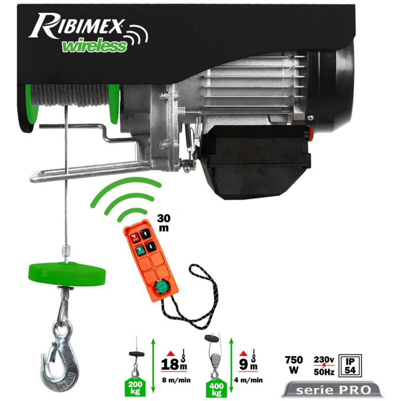 foto del prodotto ribimex paranco 200 400 kg con telecomando wireless pro montacarichi telecomandato pe200 400t