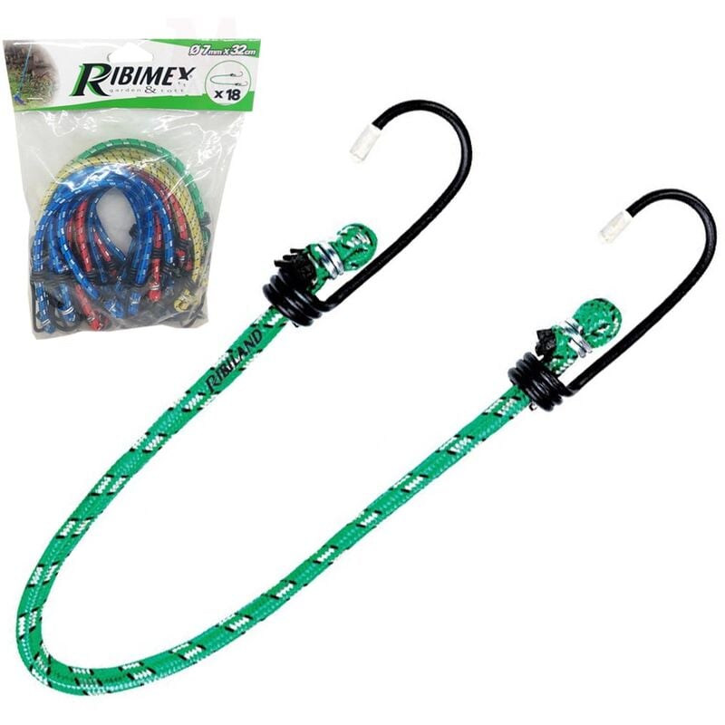 foto del prodotto ribimex set elastici con ganci 18pz corde elastiche per fissaggio teli prbt32x18