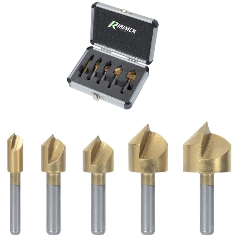 foto del prodotto ribitech ribimex prfefrs5 vb set 5 frese per legno plastica alluminio trapano placcate titanio in valigetta