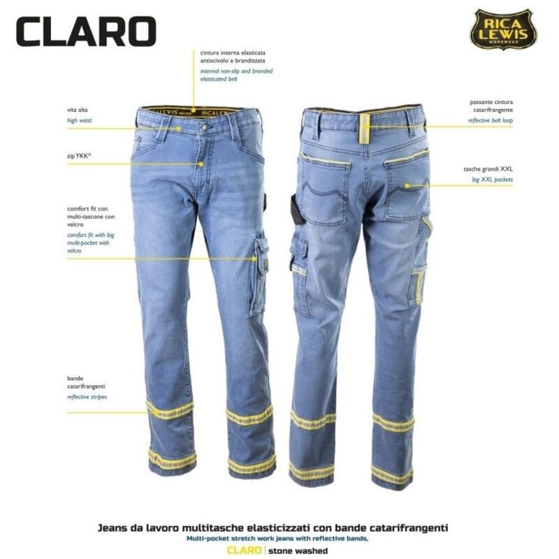 foto del prodotto rica lewis jeans da lavoro con bande rifrangenti claro stone washed 46