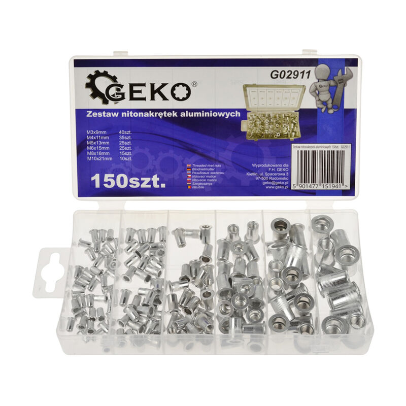 immagine 0 del prodotto ricambi inserto filettato per rivetto alluminio 150pz geko g02911