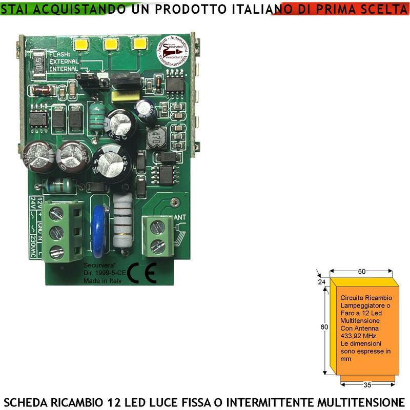 foto del prodotto ricambio lampeggiatori 12 led 4 file da 3 led a croce per fari luce fissa oppure lampeggiante 60 cicli al minuto alimentazione 12 vcc 24 220 vac uso