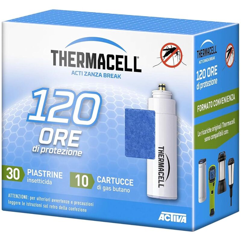 foto del prodotto ricarica per repellente antizanzare, protezione 21m², inodore, senza spruzzi, sicuro per tutti, 120 ore di durata, 10 cartucce + 30 piastrine - thermacell