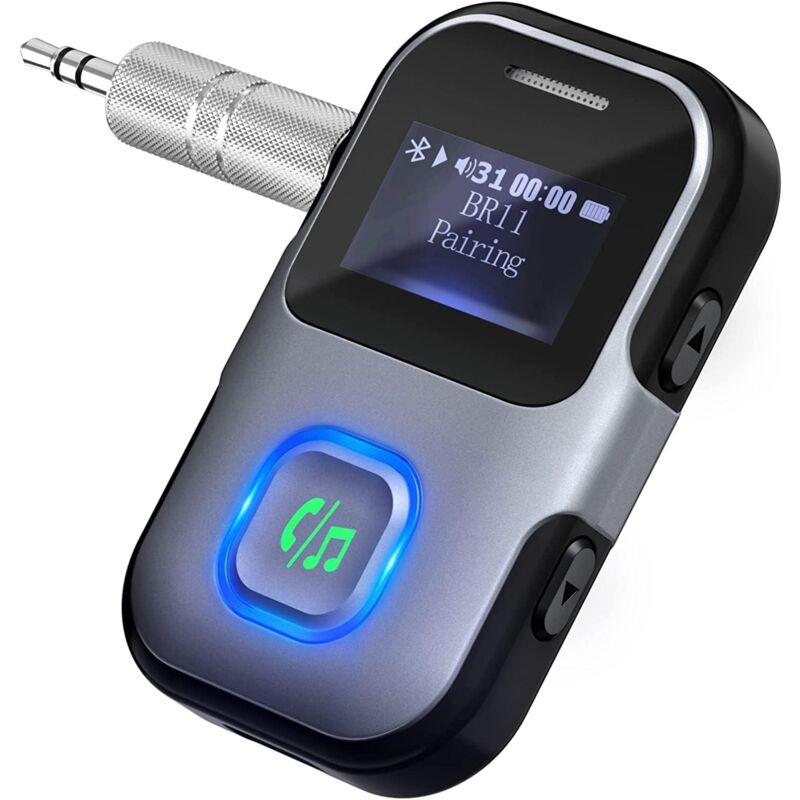 foto del prodotto ricevitore aux bluetooth per auto, microfono integrato, chiamate in vivavoce, cancellazione del rumore, aux da 3,5 mm per auto, stereo domestico,
