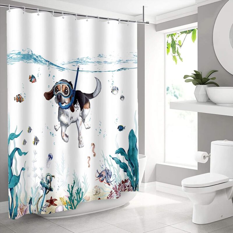 foto del prodotto rideau de douche cane carino che plunging, imprim imperm able rideau salle de bain lavable anti tissu avec crochets 90x180
