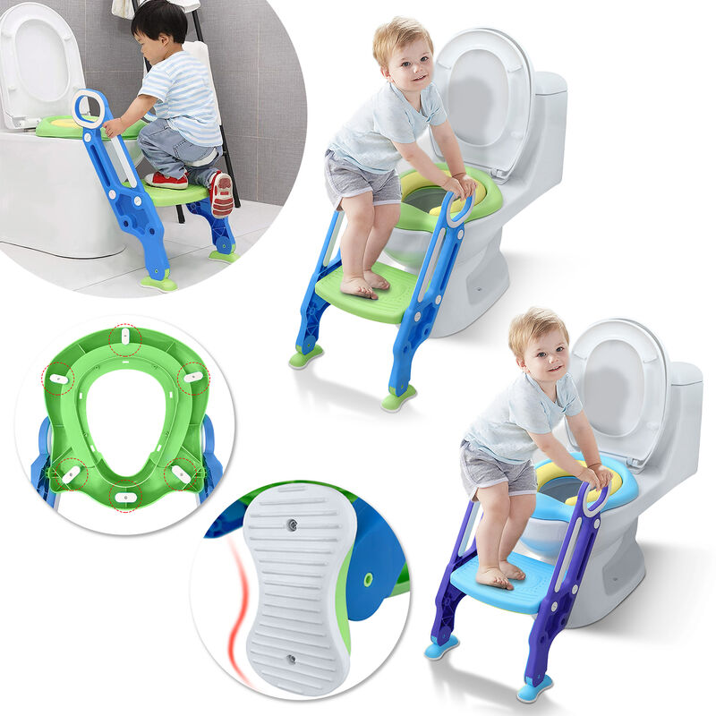foto del prodotto riduttori per wc sedile del water trainer per bambini con scale per l addestramento al vasino, pieghevole e regolabile in altezza, blu viola hengmei