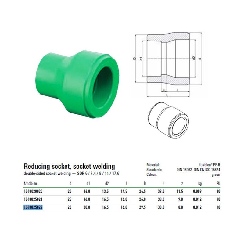 foto del prodotto riduzione con attacchi m f 25x20mm verde per sistemi aquatherm 1040025022