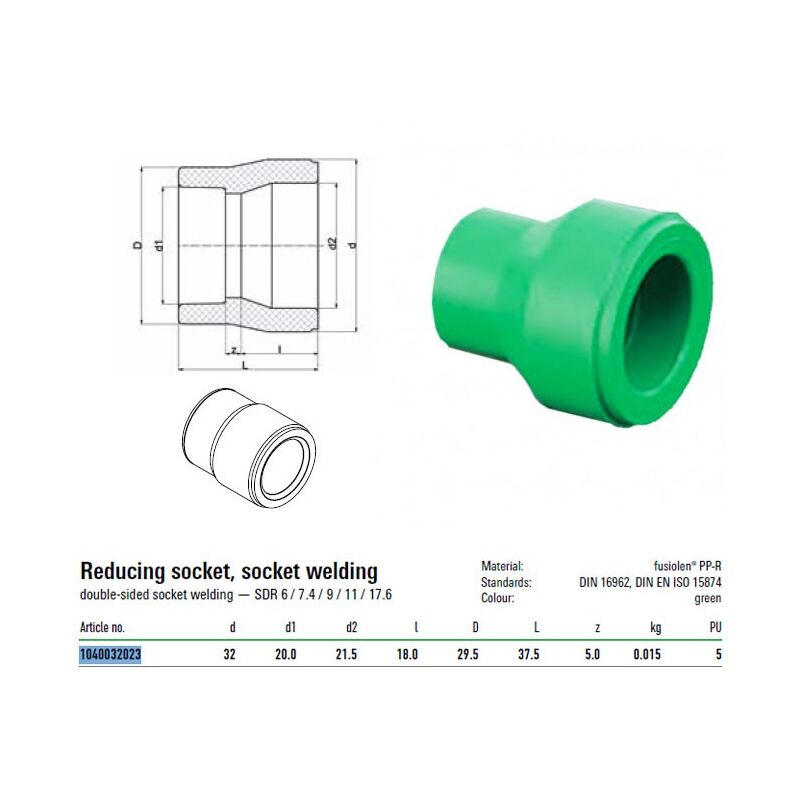 foto del prodotto riduzione con attacchi m f 32x20mm verde per sistemi aquatherm 1040032023