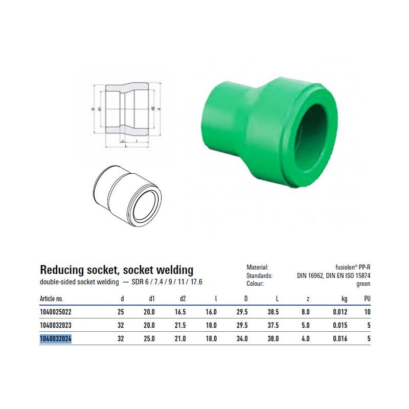 foto del prodotto riduzione con attacchi m f 32x25mm verde per sistemi aquatherm 1040032024