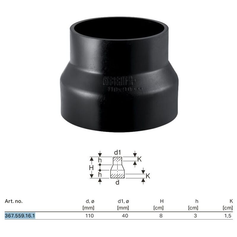 foto del prodotto riduzione geberit pe concentrica, corta 110x40 mm 367.559.16.1