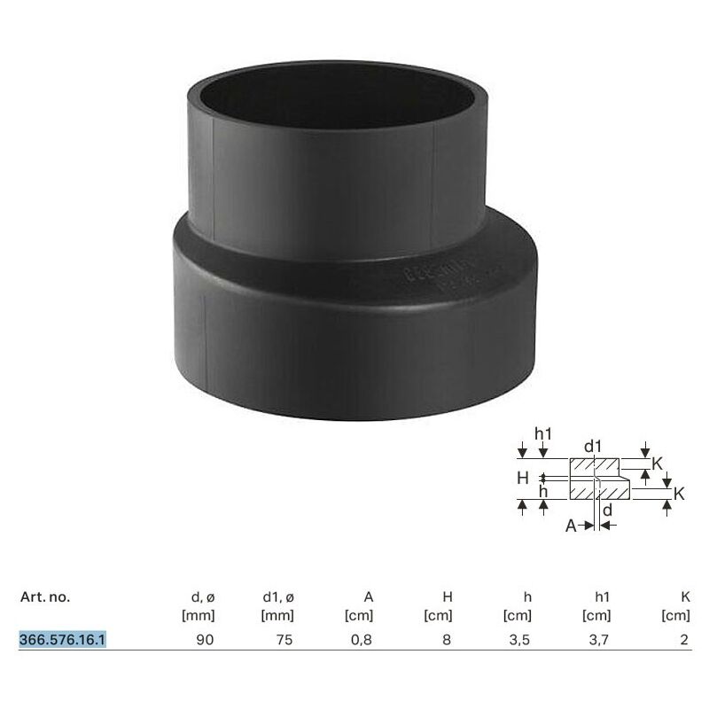 foto del prodotto riduzione geberit pe eccentrica, corta 90x75 mm 366.576.16.1