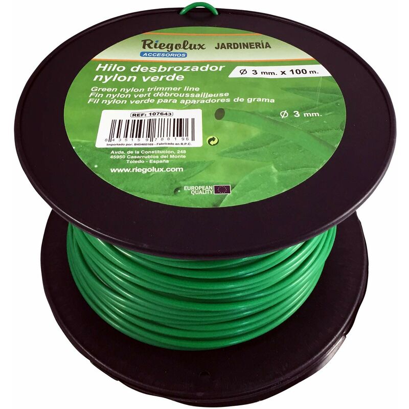 foto del prodotto riegolux 107643 filo decespugliatore in nylon, rotondo, verde, 3 mm x 100 m