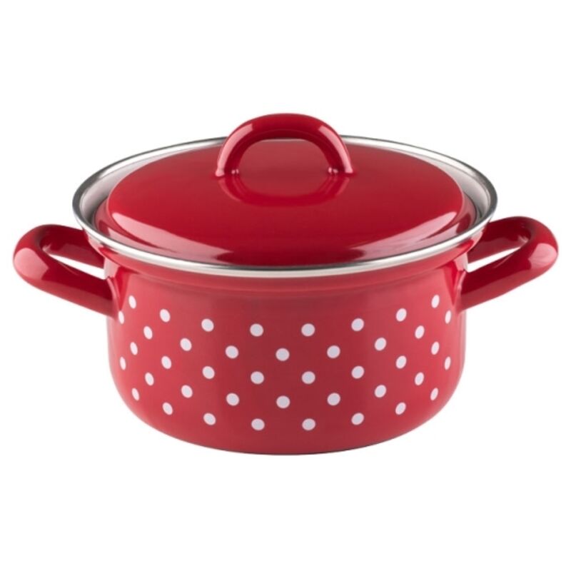 foto del prodotto riess kelomat riess country casseruola con coperchio 14cm 0,75 litri smalto rosso puntinato induzione