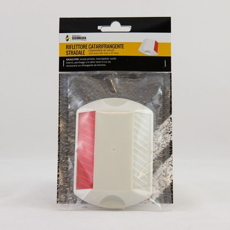 foto del prodotto riflettore catarifrangente bianco in plastica per asfalto 115x80x17mm