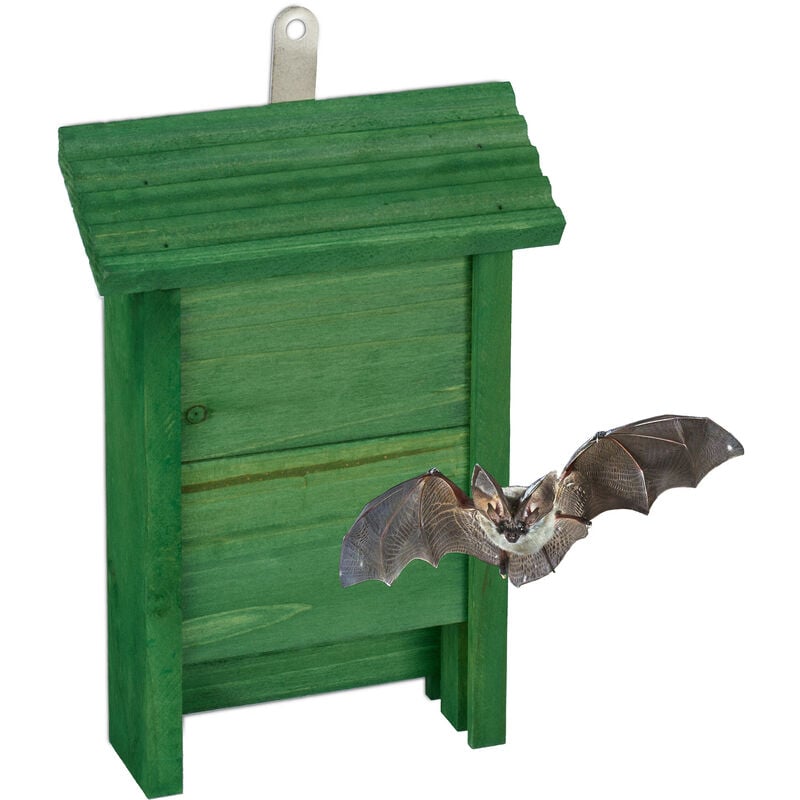 foto del prodotto rifugio per pipistrelli, nido casetta per pipistrellini, bat box, hlp 29x18x6 cm, da giardino, legno, verde relaxdays