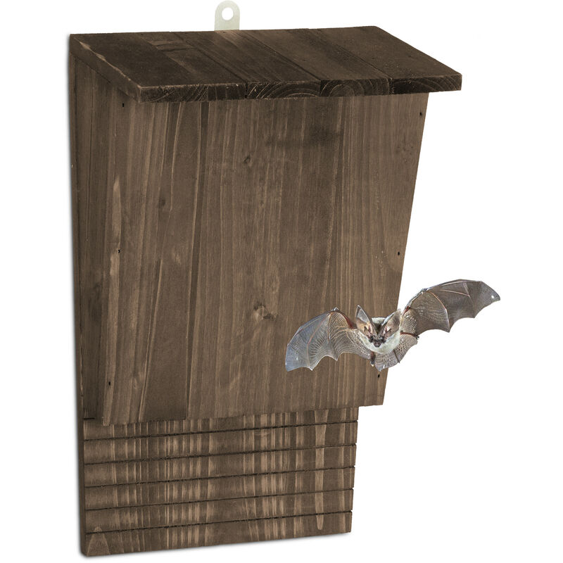 foto del prodotto rifugio per pipistrelli, nido casetta xl, pipistrellini, bat box, bathouse, hlp 37x22x12,5 cm, legno, marrone relaxdays