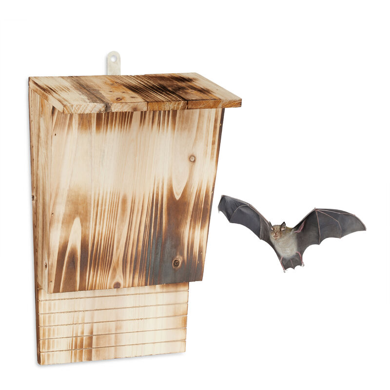 foto del prodotto rifugio per pipistrelli, nido casetta xl, pipistrellini, bat box, bathouse, hlp 37x22x12,5 cm, legno, marrone relaxdays