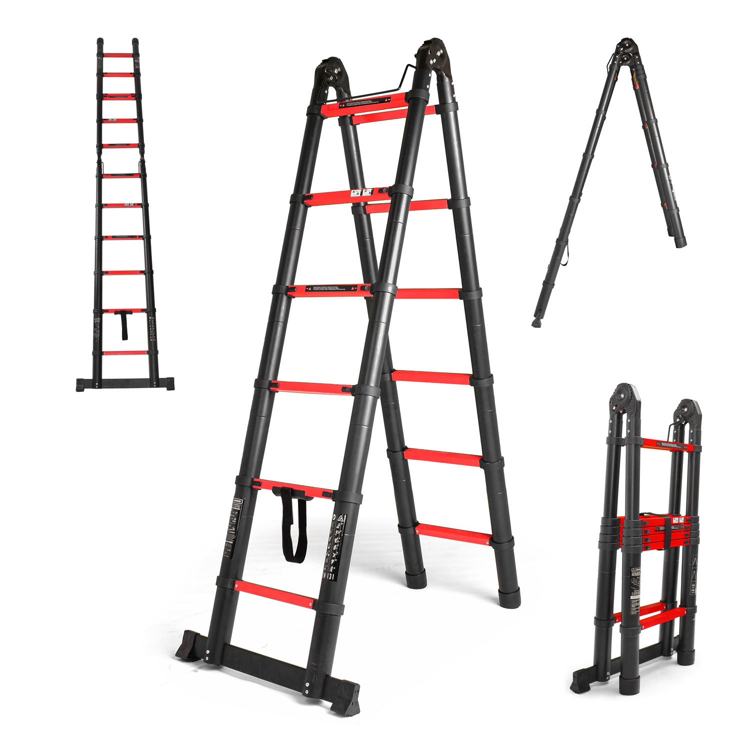 foto del prodotto rig 380 scala telescopica multiuso, alluminio con gradini in acciaio, estensione massima 3,8 m, bloccaggio di sicurezza