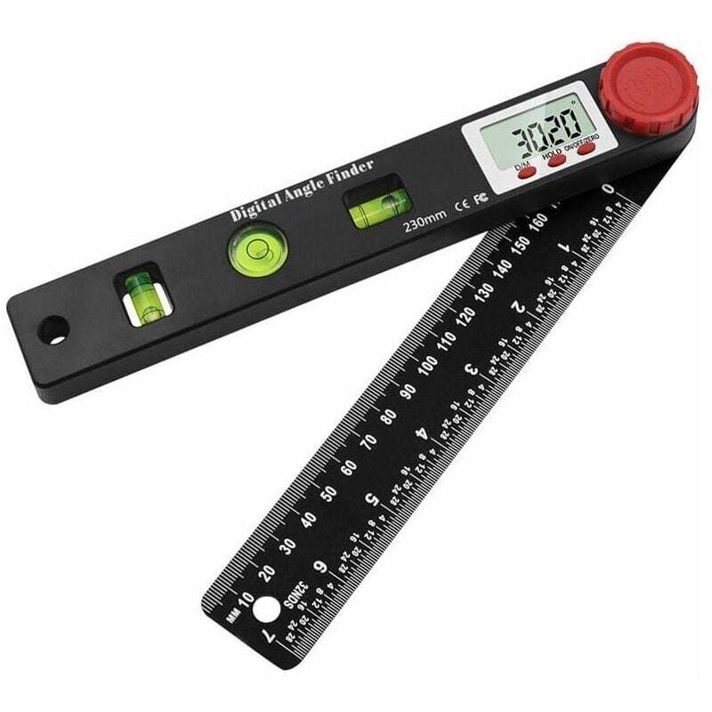 foto del prodotto righello angolare digitale goniometro con livella a bolla indicatori di angolo di 360 con display lcd e doppia scala da 230 mm misura con